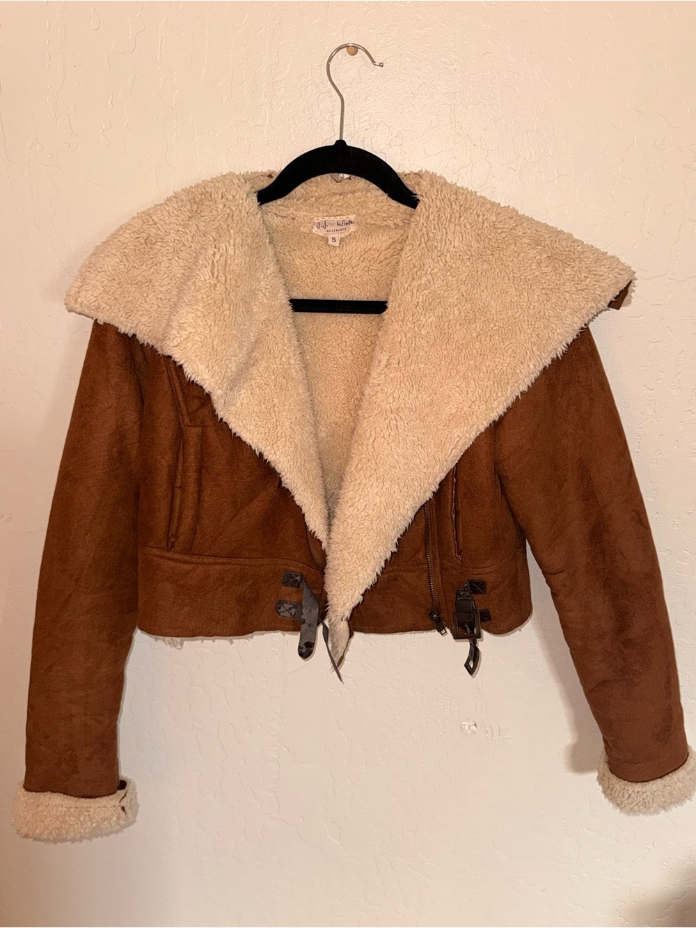 J.J. Winter Brown Faux Suede Sherpa Moto Jacket Size S